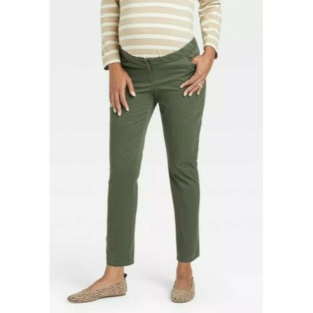 The Nines by HATCH Classic 5 Pocket Cotton Twill Maternity Pants Skinny Green 10